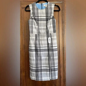 Diane Von Furstenberg Knee Length Plaid Black and White Shift Dress Size 2 XS